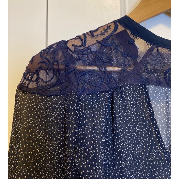 Pins & Needles Navy Blue Sheer Babydoll Lace Poka Dot Print Dress XS - Picture 4 of 8